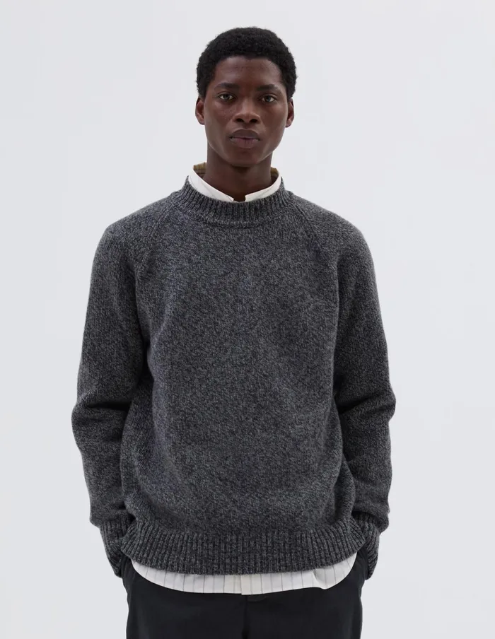 Men Heavy Crew Neck Charcoal Storm Grey Twist Margaret Howell Knitwear