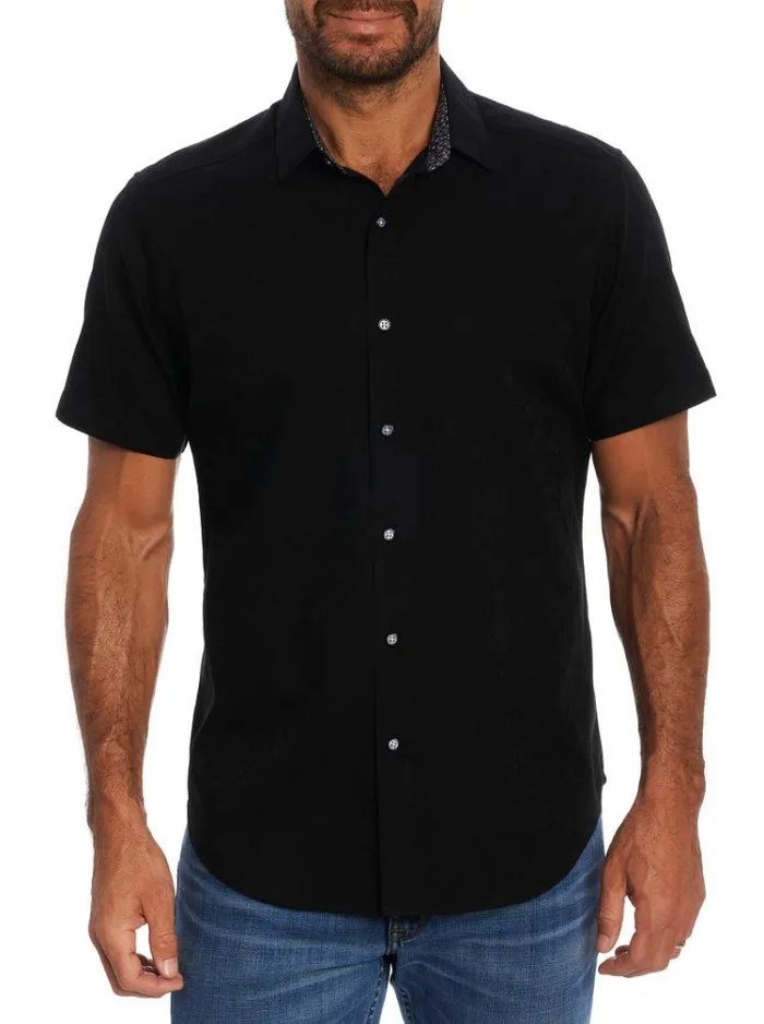 Men HIGHLAND SHORT SLEEVE BUTTON DOWN SHIRT Black Robert Graham Button Down Shirts