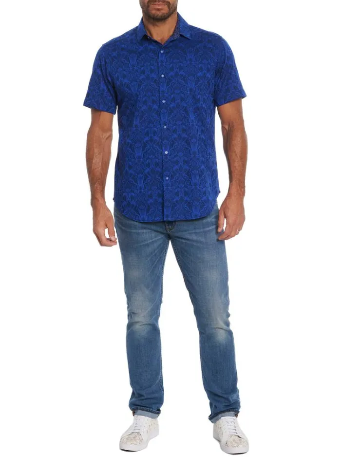 Men HIGHLAND SHORT SLEEVE BUTTON DOWN SHIRT Black Robert Graham Button Down Shirts