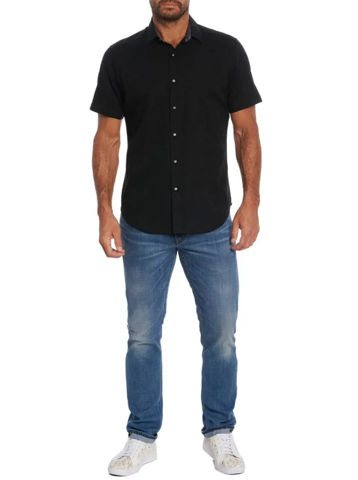 Men HIGHLAND SHORT SLEEVE BUTTON DOWN SHIRT Black Robert Graham Button Down Shirts