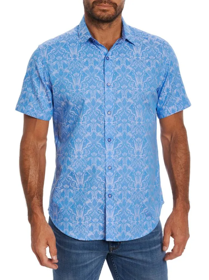 Men HIGHLAND SHORT SLEEVE BUTTON DOWN SHIRT Black Robert Graham Button Down Shirts