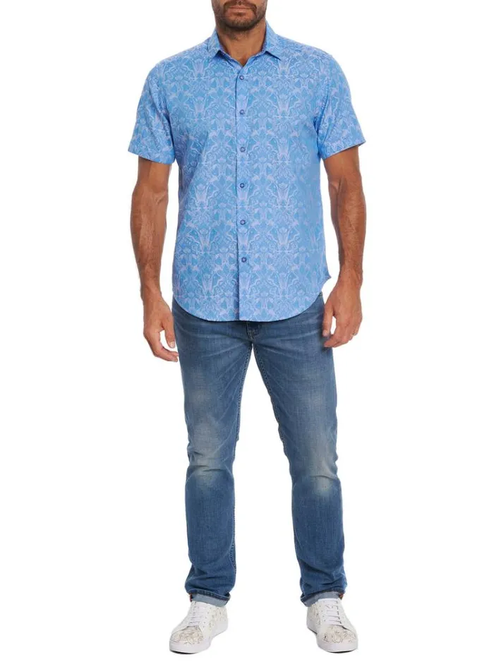Men HIGHLAND SHORT SLEEVE BUTTON DOWN SHIRT Black Robert Graham Button Down Shirts
