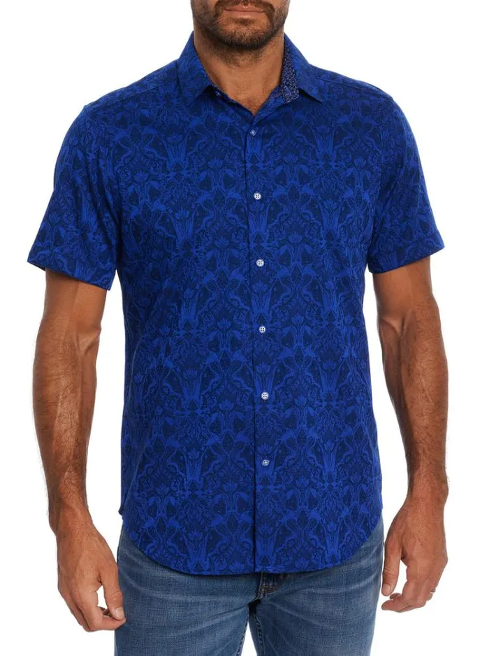 Men HIGHLAND SHORT SLEEVE BUTTON DOWN SHIRT Black Robert Graham Button Down Shirts