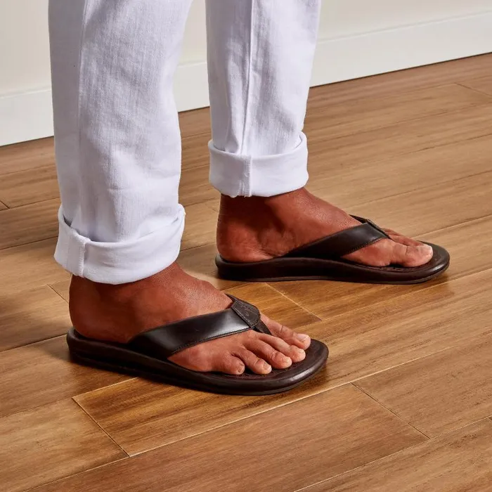 Men Ilikai Mens Premium Leather Sandals Dark Wood Olukai Leather Men Ilikai Mens Premium Leather Sandals Dark Wood Olukai Leather