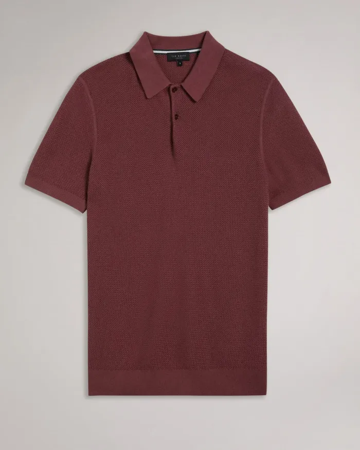 Men IMAGO 8211 Short Sleeve Regular Fit Knitted Polo Shirt Maroon Ted Baker Polo Shirts