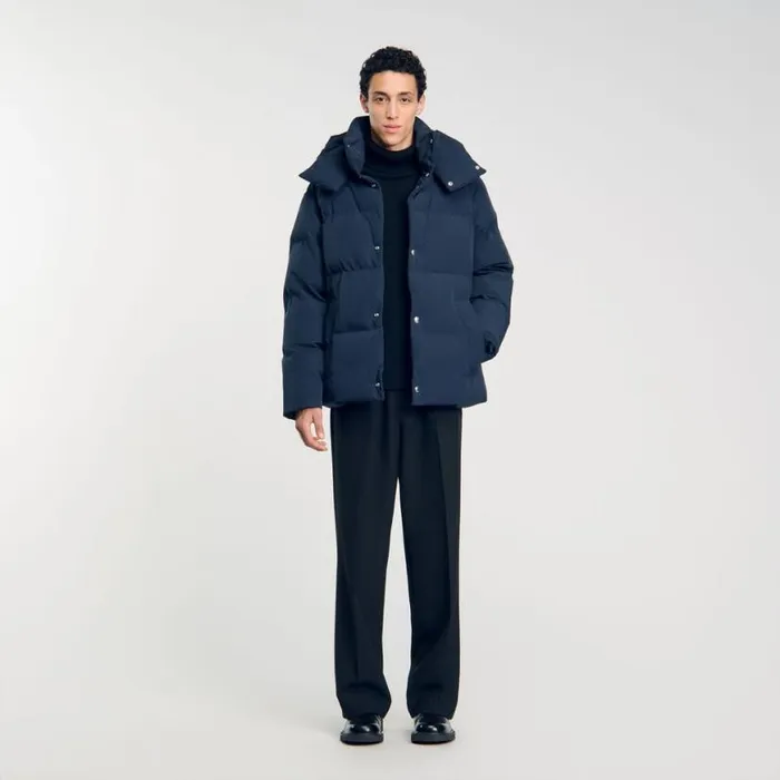 Men Jackets SANDRO Quilted Puffer Jacket Blue Prusse