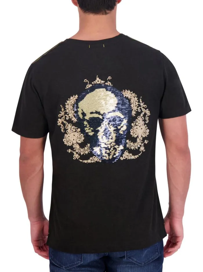 Men LIMITED EDITION NEIL SEQUIN SKULL TSHIRT Black Robert Graham Polos and TShirts