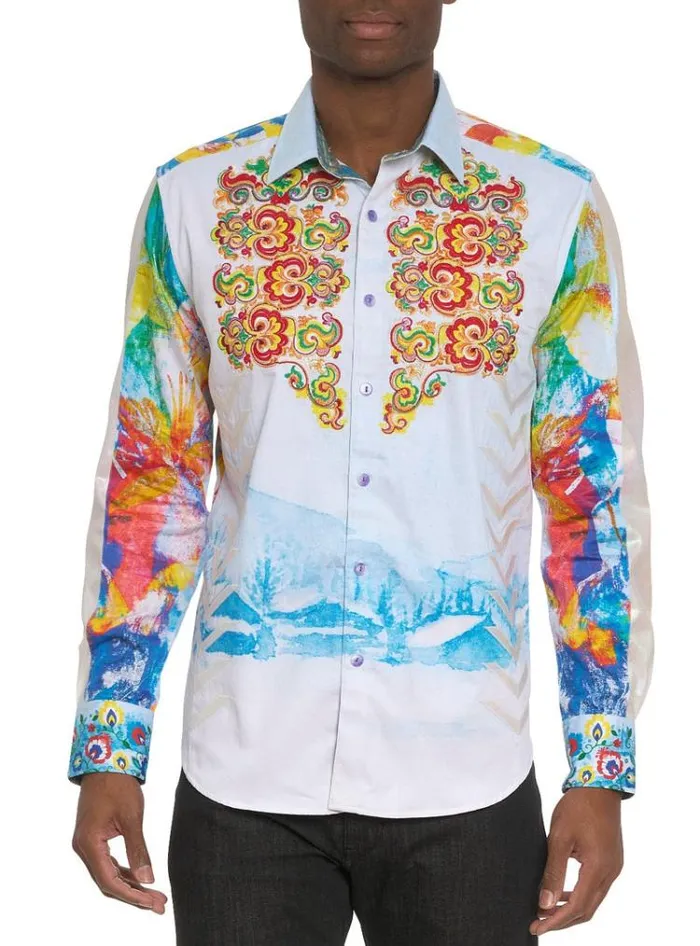Men LIMITED EDITION THE ALPS LONG SLEEVE BUTTON DOWN SHIRT White Robert Graham Button Down Shirts