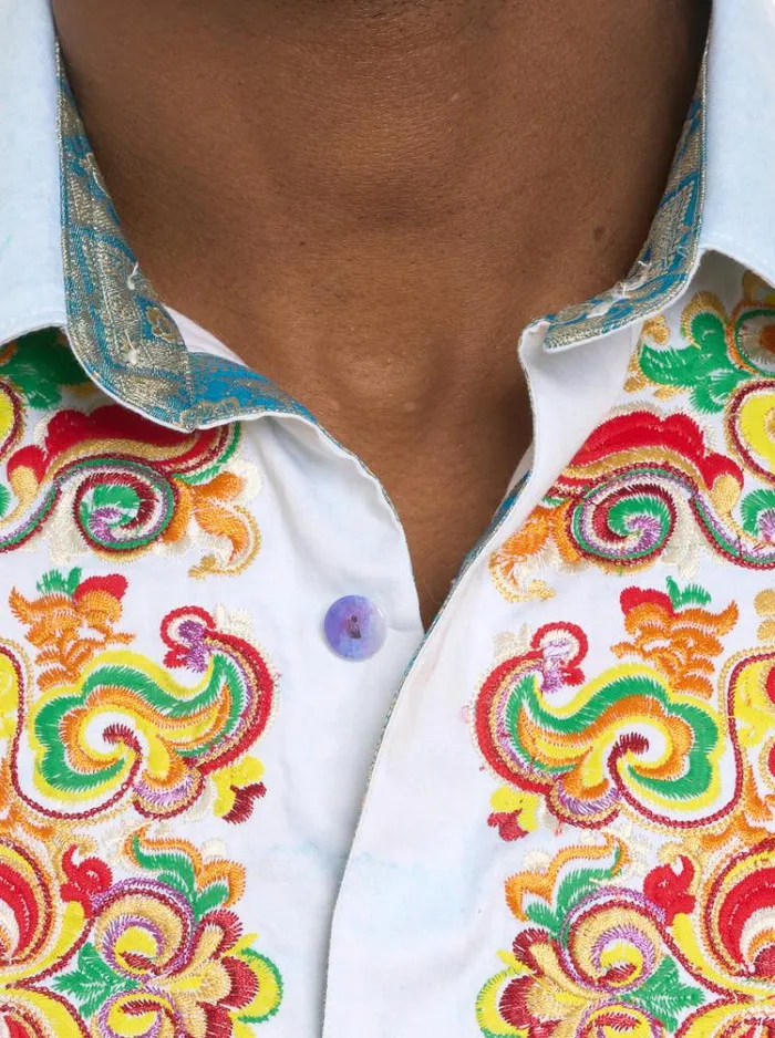 Men LIMITED EDITION THE ALPS LONG SLEEVE BUTTON DOWN SHIRT White Robert Graham Button Down Shirts