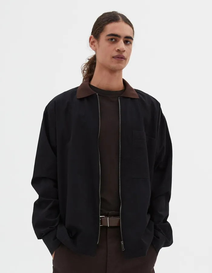 Men Mhl Zip Through Polo Shirt Black Margaret Howell Shirts