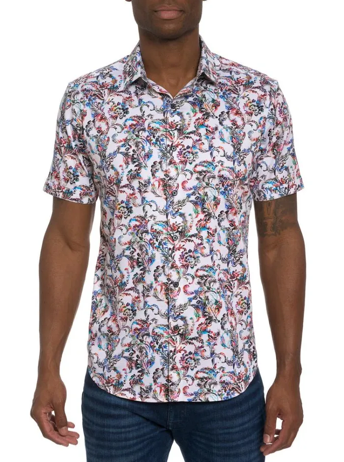 Men MONSOON SHORT SLEEVE BUTTON DOWN SHIRT Multi Robert Graham Button Down Shirts