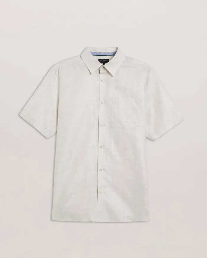 Men PALOMAS 8211 Short Sleeve Linen Cotton Shirt Stone Ted Baker Shirts