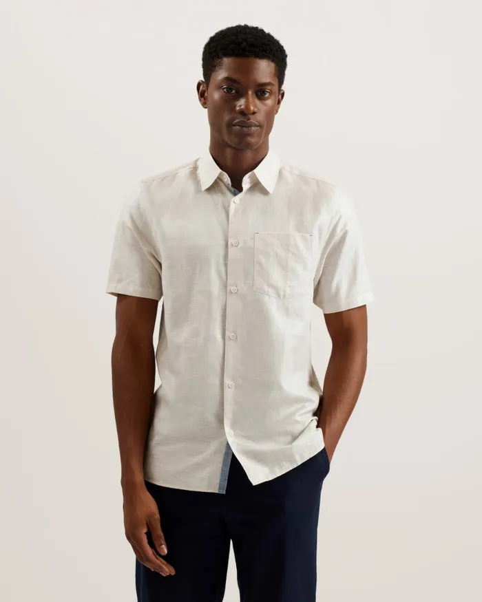 Men PALOMAS 8211 Short Sleeve Linen Cotton Shirt Stone Ted Baker Shirts Men PALOMAS 8211 Short Sleeve Linen Cotton Shirt Stone Ted Baker Shirts