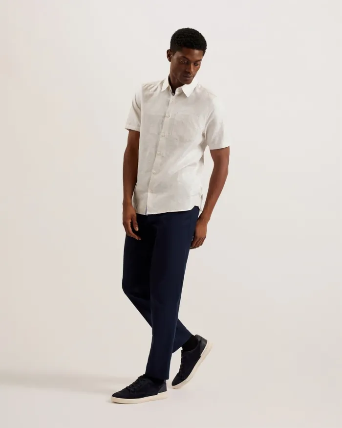 Men PALOMAS 8211 Short Sleeve Linen Cotton Shirt Stone Ted Baker Shirts Men PALOMAS 8211 Short Sleeve Linen Cotton Shirt Stone Ted Baker Shirts