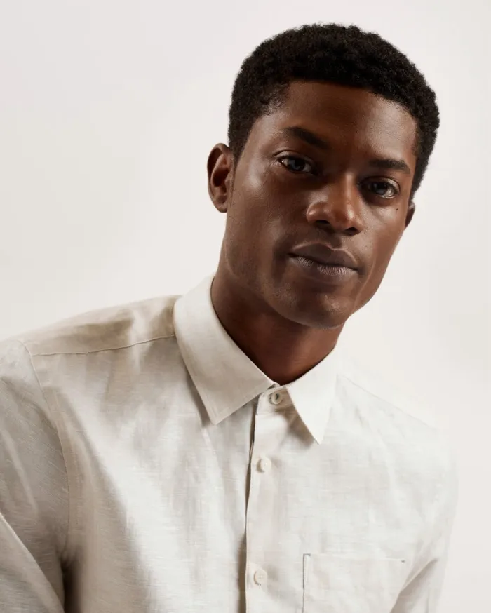 Men PALOMAS 8211 Short Sleeve Linen Cotton Shirt Stone Ted Baker Shirts Men PALOMAS 8211 Short Sleeve Linen Cotton Shirt Stone Ted Baker Shirts