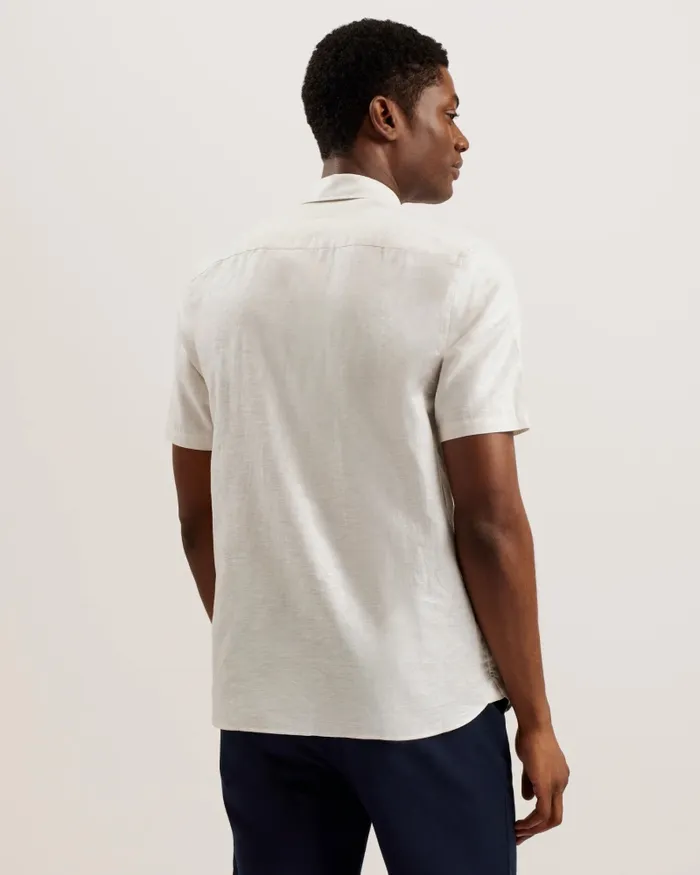 Men PALOMAS 8211 Short Sleeve Linen Cotton Shirt Stone Ted Baker Shirts Men PALOMAS 8211 Short Sleeve Linen Cotton Shirt Stone Ted Baker Shirts