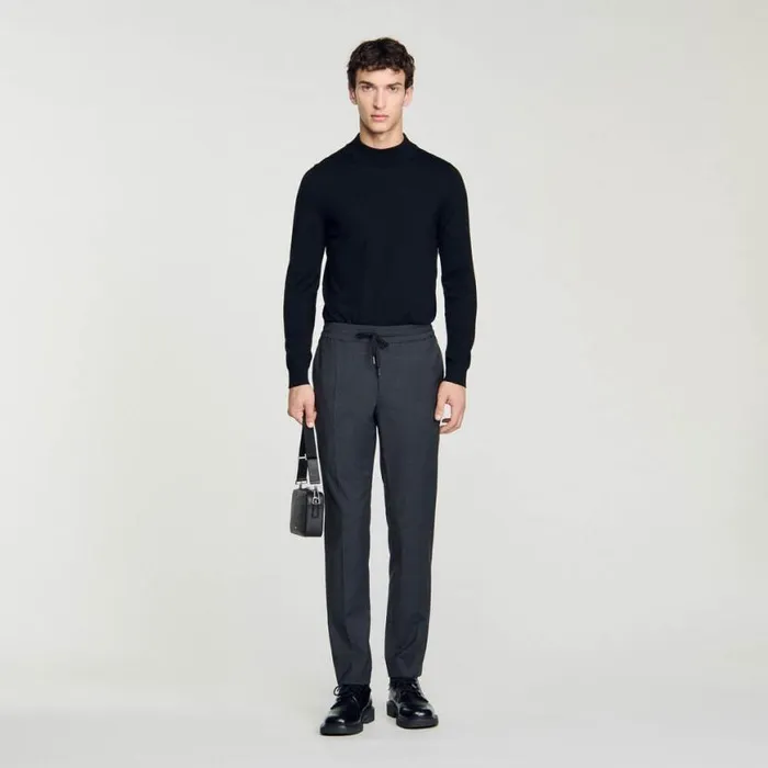 Men Pants and Shorts SANDRO Elasticated Straightleg Pants Mocked Grey