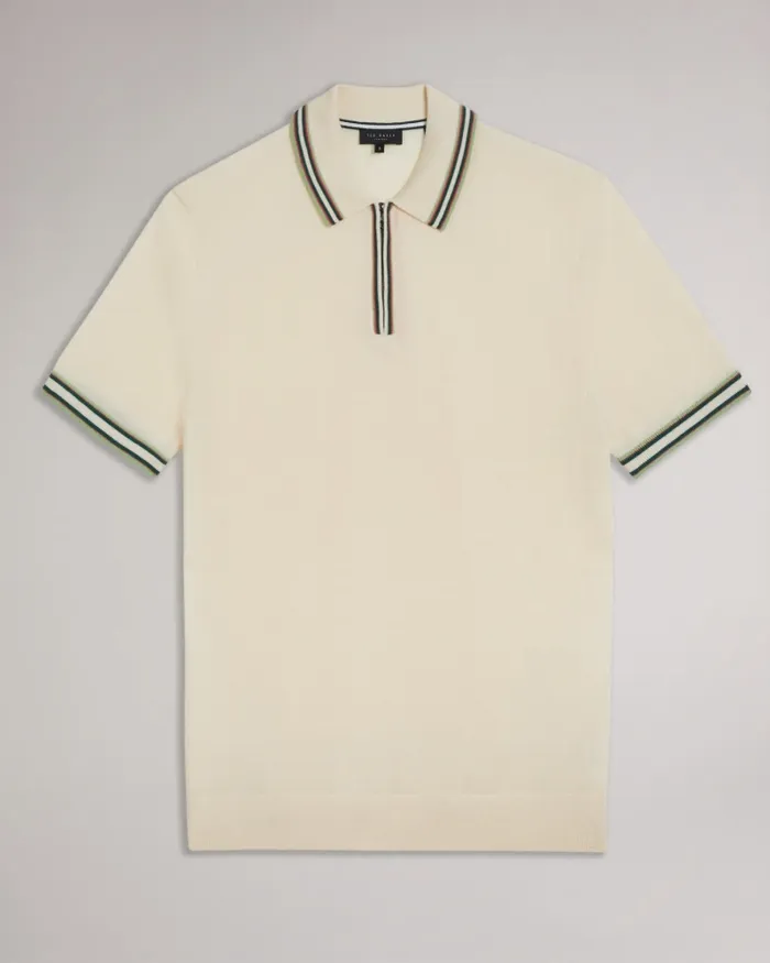 Men PIERROT 8211 Short Sleeve Stripe Trim Polo Shirt White Ted Baker Jumpers and Knitwear