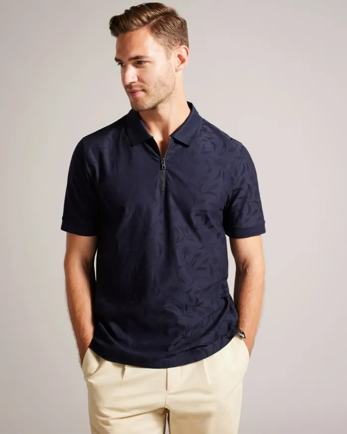Men POLENN 8211 Tulip Textured Zip Polo Shirt Navy Ted Baker Polo Shirts Men POLENN 8211 Tulip Textured Zip Polo Shirt Navy Ted Baker Polo Shirts