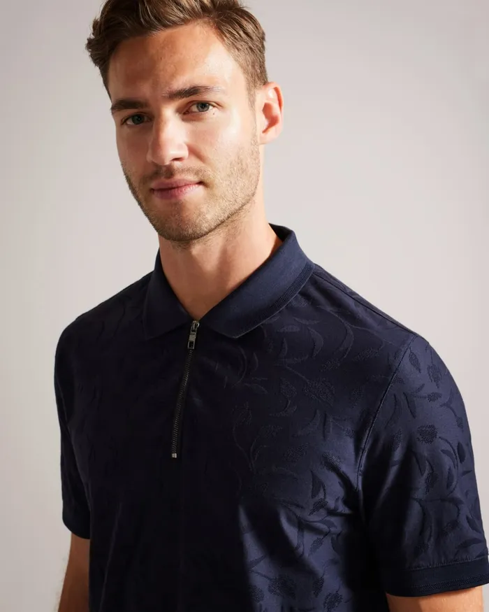 Men POLENN 8211 Tulip Textured Zip Polo Shirt Navy Ted Baker Polo Shirts Men POLENN 8211 Tulip Textured Zip Polo Shirt Navy Ted Baker Polo Shirts