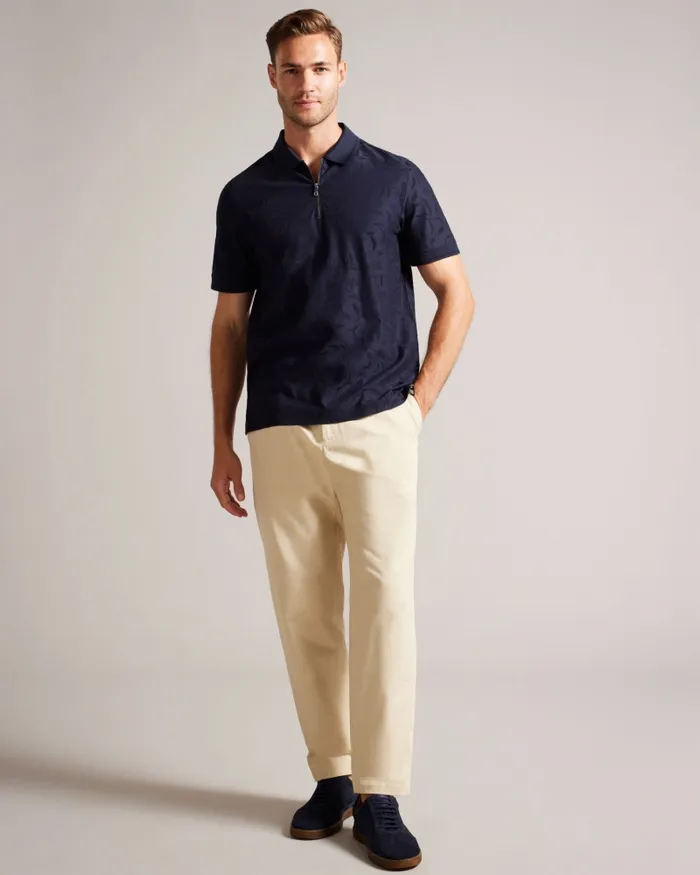 Men POLENN 8211 Tulip Textured Zip Polo Shirt Navy Ted Baker Polo Shirts Men POLENN 8211 Tulip Textured Zip Polo Shirt Navy Ted Baker Polo Shirts