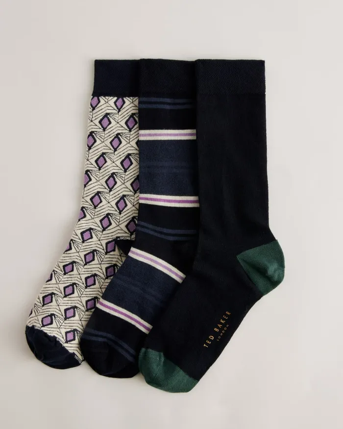 Men PURPAK 8211 Three Pack Of Assorted Cotton Socks Assorted Ted Baker Socks Men PURPAK 8211 Three Pack Of Assorted Cotton Socks Assorted Ted Baker Socks