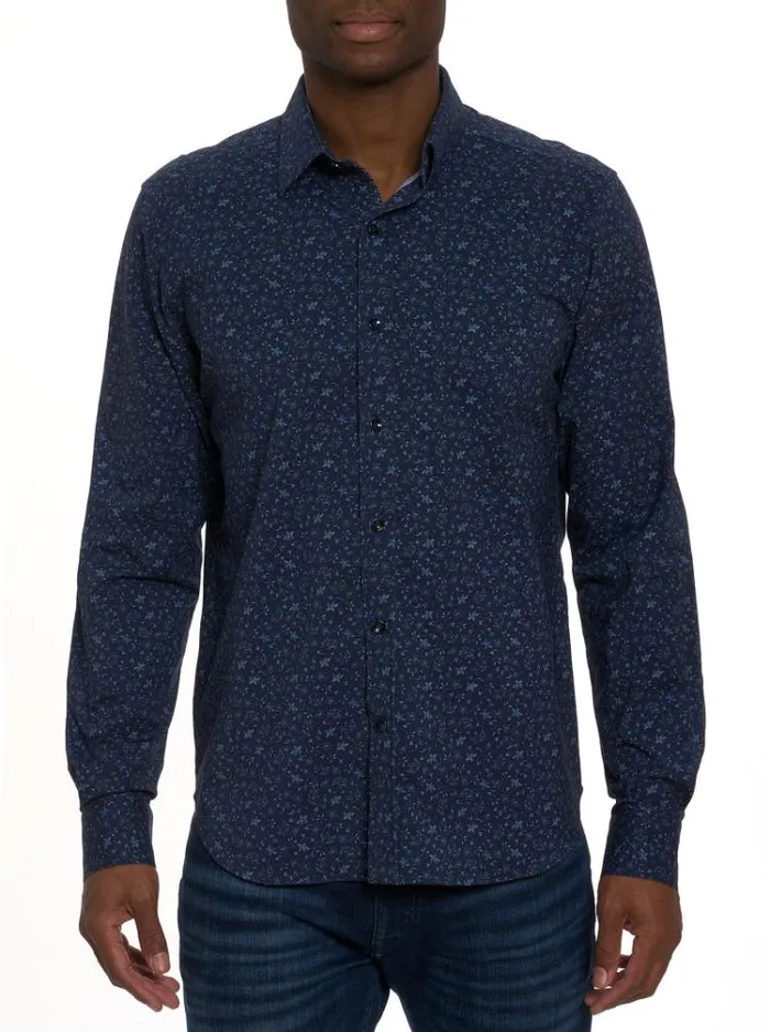 Men SCHNEIDER LONG SLEEVE KNIT SHIRT Navy Robert Graham Button Down Shirts