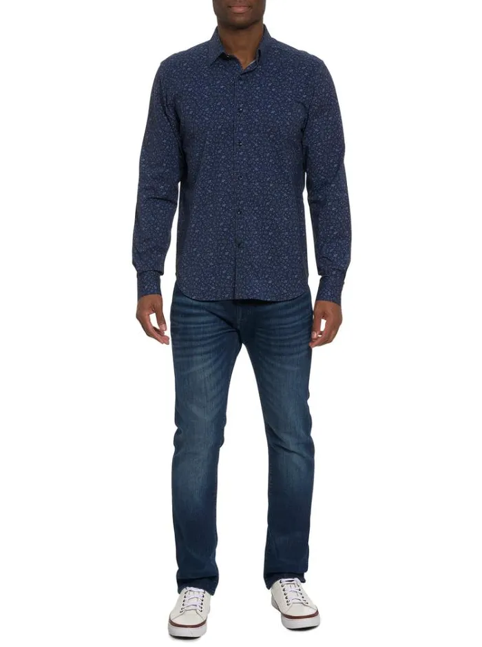 Men SCHNEIDER LONG SLEEVE KNIT SHIRT Navy Robert Graham Button Down Shirts