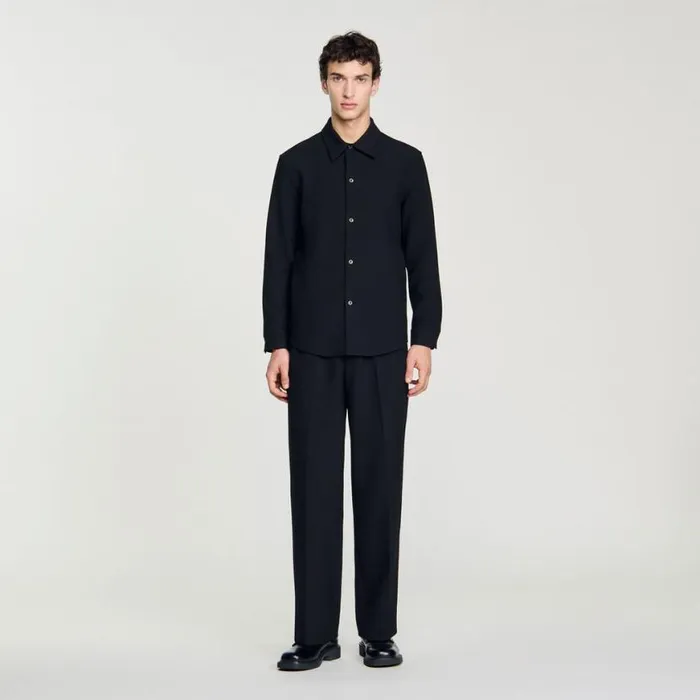 Men Shirts SANDRO Longsleeved Jersey Shirt Black