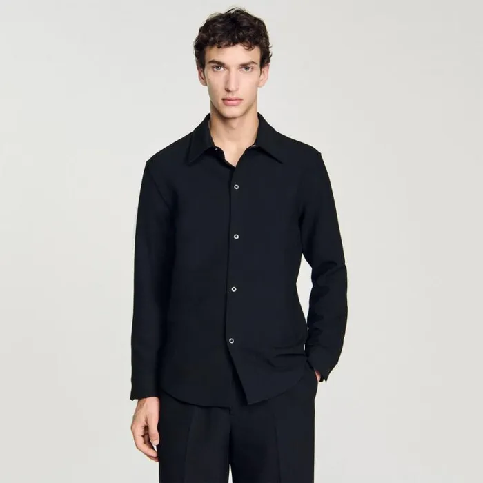 Men Shirts SANDRO Longsleeved Jersey Shirt Black