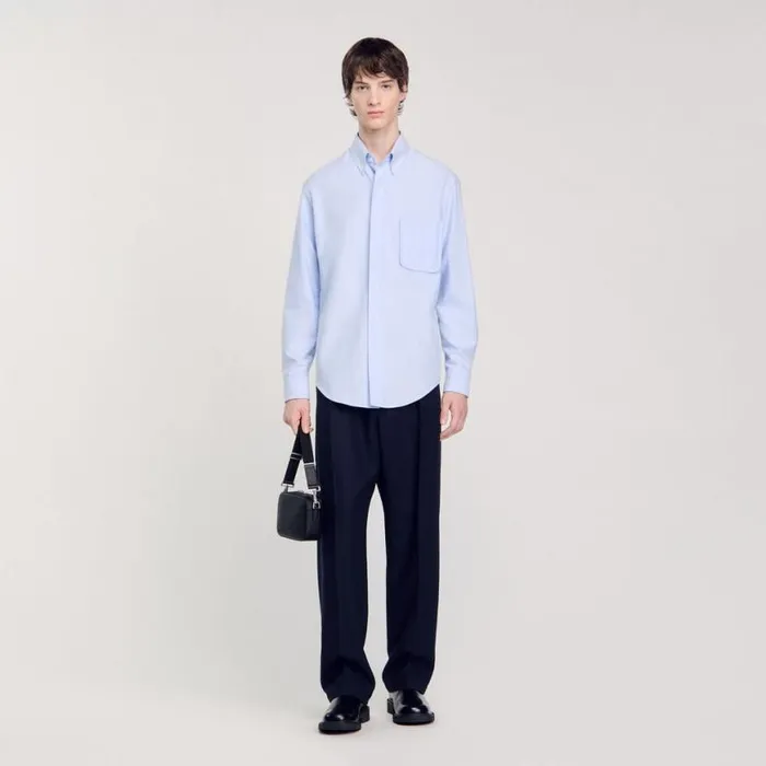 Men Shirts SANDRO Oxford Flannel Shirt Sky Blue