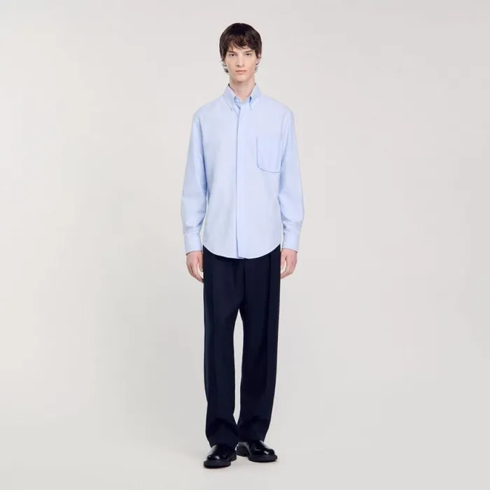 Men Shirts SANDRO Oxford Flannel Shirt Sky Blue
