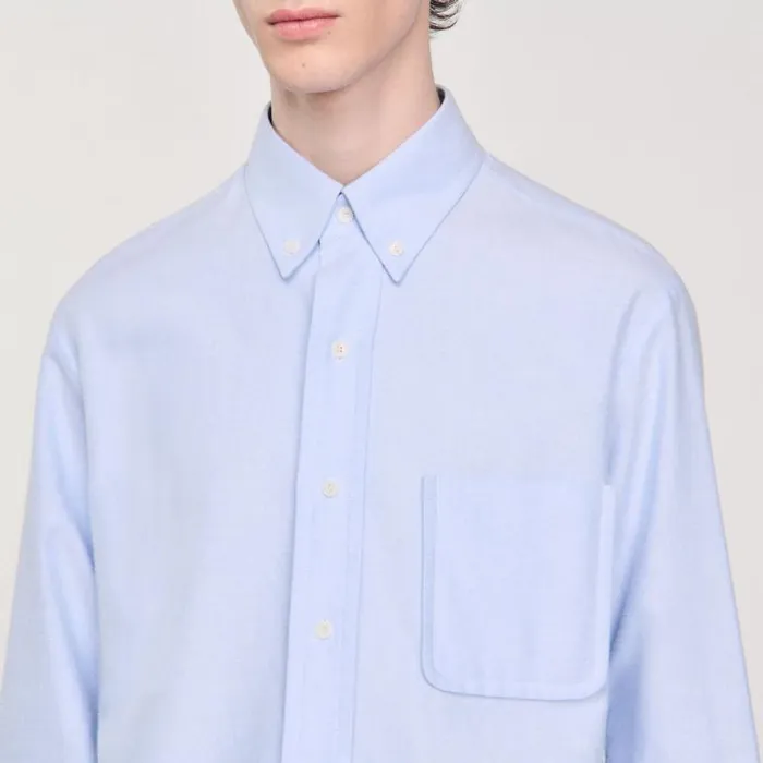 Men Shirts SANDRO Oxford Flannel Shirt Sky Blue