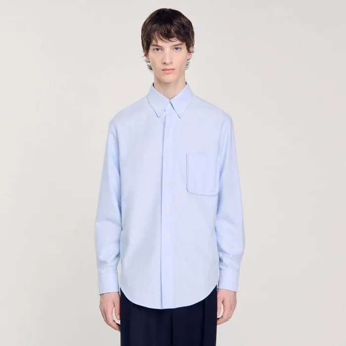 Men Shirts SANDRO Oxford Flannel Shirt Sky Blue