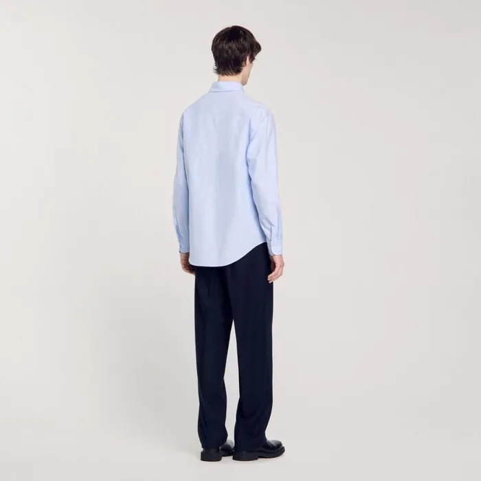 Men Shirts SANDRO Oxford Flannel Shirt Sky Blue