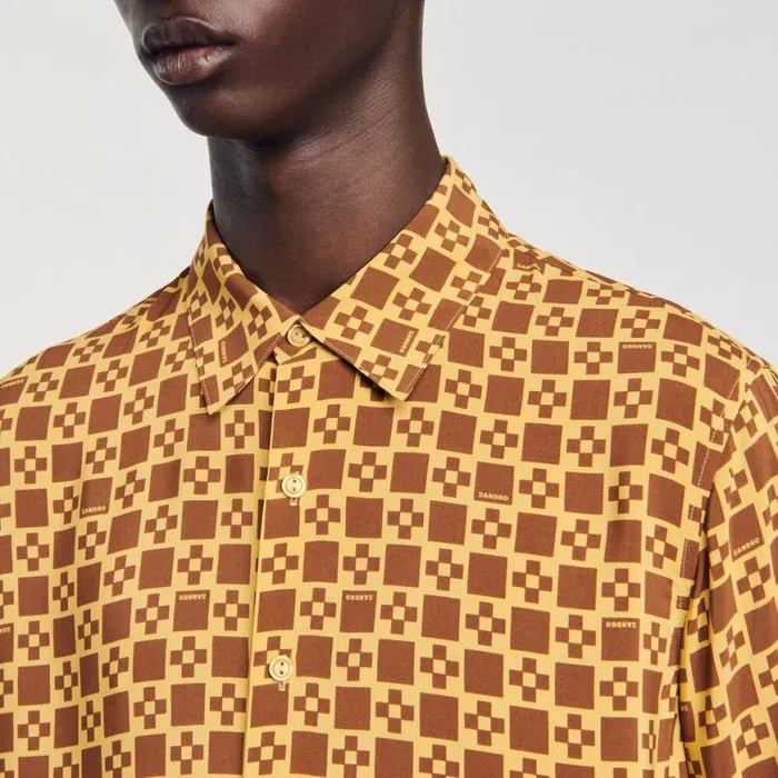 Men Shirts SANDRO Square Cross Motif Flowing Shirt Camel