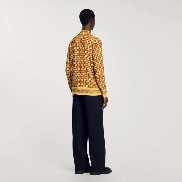 Men Shirts SANDRO Square Cross Motif Flowing Shirt Camel