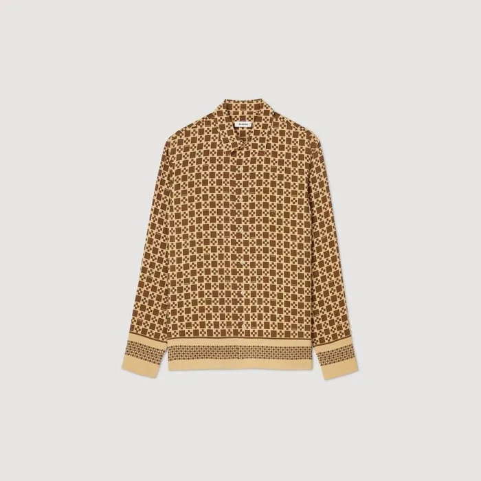 Men Shirts SANDRO Square Cross Motif Flowing Shirt Camel