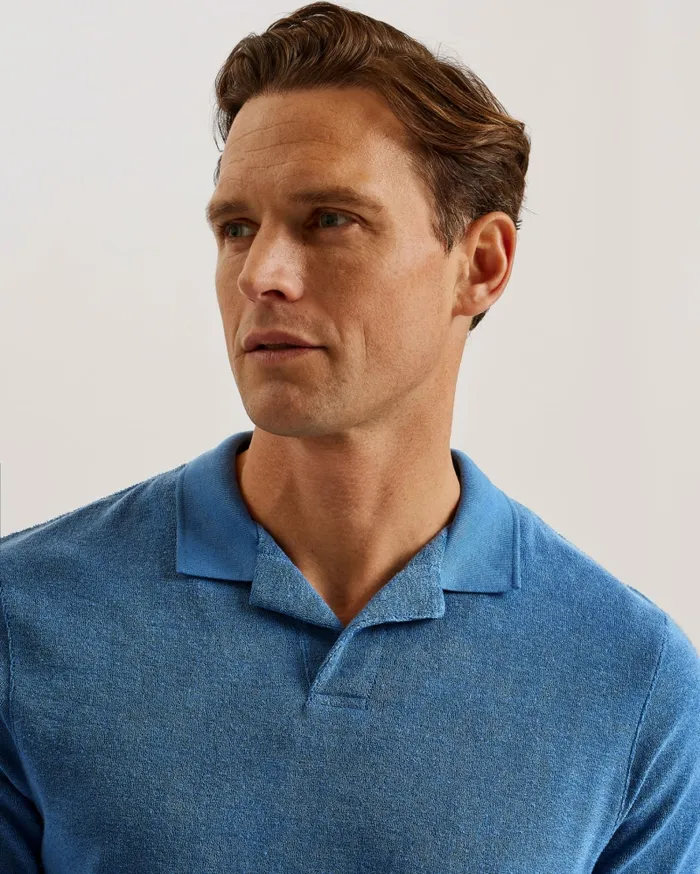 Men SNDBANK 8211 Towelling Revere Collar Polo Shirt Medium Blue Ted Baker Polo Shirts Men SNDBANK 8211 Towelling Revere Collar Polo Shirt Medium Blue Ted Baker Polo Shirts