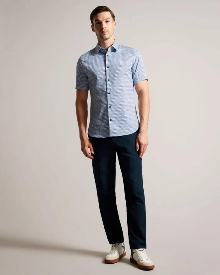 Men STRISHO 8211 Short Sleeve Geometric Print Shirt Dark Blue Ted Baker Shirts Men STRISHO 8211 Short Sleeve Geometric Print Shirt Dark Blue Ted Baker Shirts