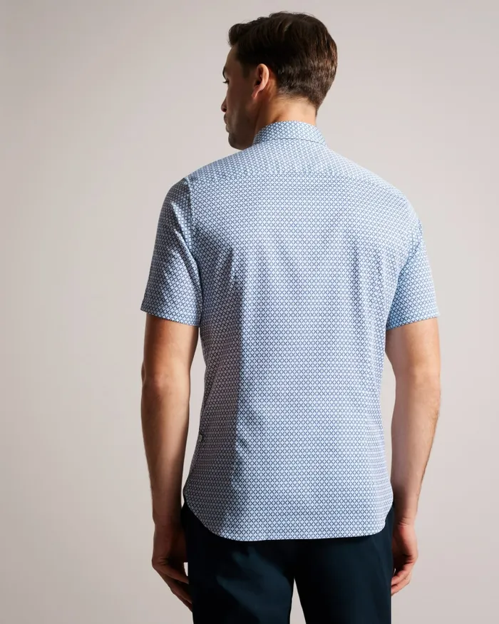 Men STRISHO 8211 Short Sleeve Geometric Print Shirt Dark Blue Ted Baker Shirts Men STRISHO 8211 Short Sleeve Geometric Print Shirt Dark Blue Ted Baker Shirts