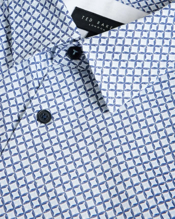 Men STRISHO 8211 Short Sleeve Geometric Print Shirt Dark Blue Ted Baker Shirts Men STRISHO 8211 Short Sleeve Geometric Print Shirt Dark Blue Ted Baker Shirts