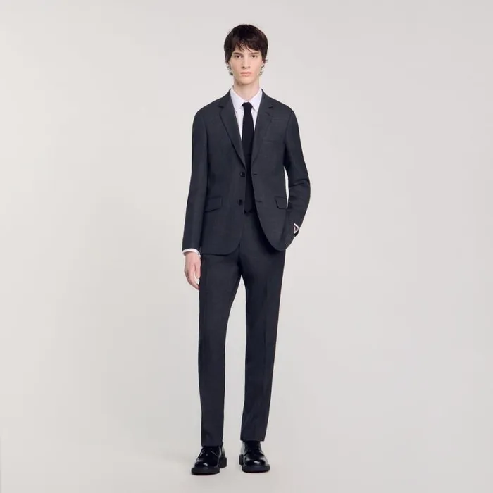 Men Suits and Blazers SANDRO Wool Suit Jacket Mocked Grey