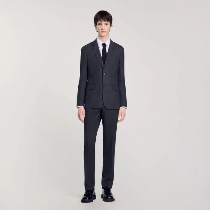 Men Suits and Blazers SANDRO Wool Suit Jacket Mocked Grey