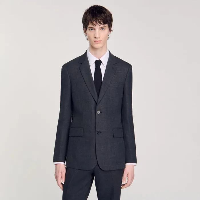Men Suits and Blazers SANDRO Wool Suit Jacket Mocked Grey