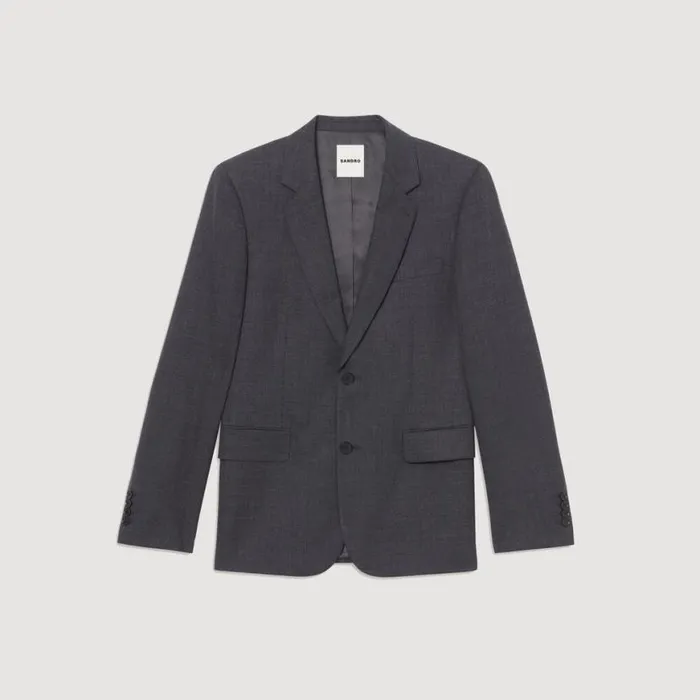 Men Suits and Blazers SANDRO Wool Suit Jacket Mocked Grey