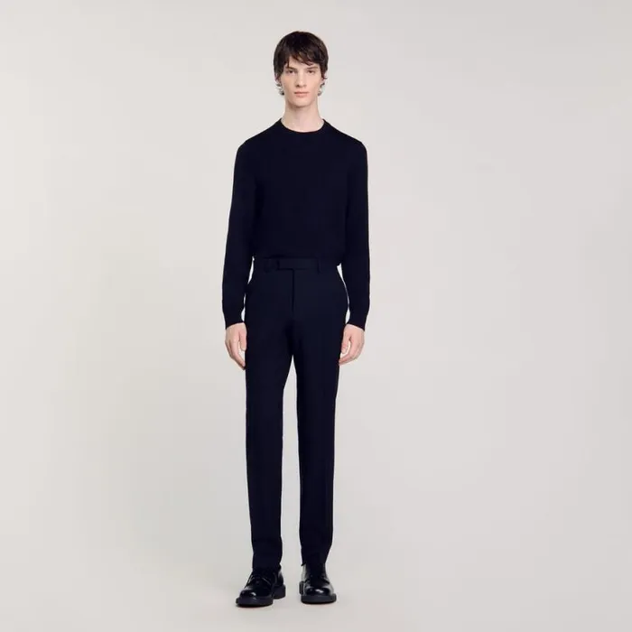 Men Suits and Blazers SANDRO Wool Suit Pants Navy Blue
