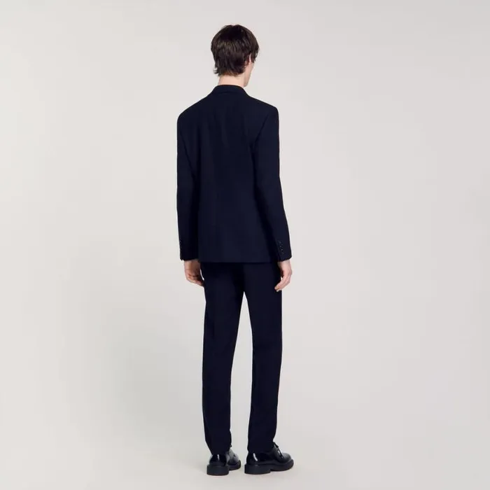 Men Suits and Blazers SANDRO Wool Suit Pants Navy Blue