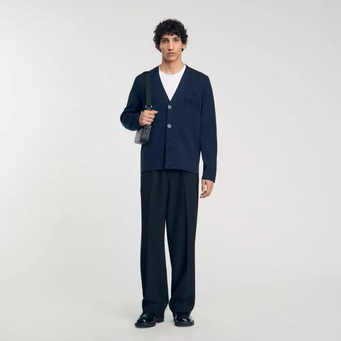 Men Sweaters and Cardigans SANDRO Cardigan With Flower Detail Blue Prusse