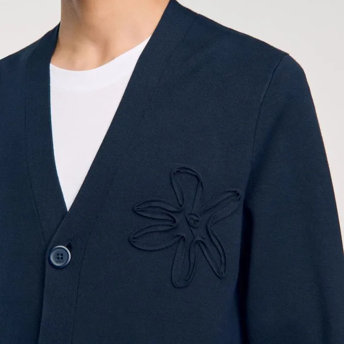 Men Sweaters and Cardigans SANDRO Cardigan With Flower Detail Blue Prusse